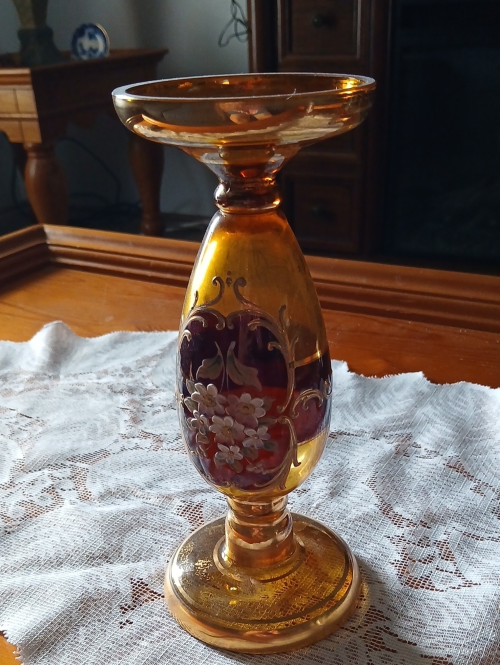 BohemeinGlass Decorative Vase with Floral Enamel Accents